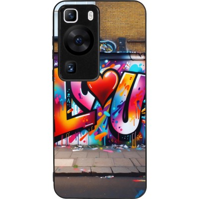 Huawei P60 Case Hülle - Silikon schwarz Valentin 2025 Liebe U Tag