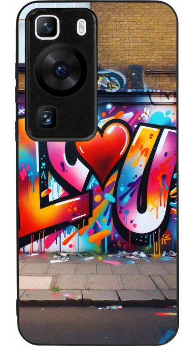 Coque Huawei P60 - Silicone rigide noir Valentine 2025 Love U Tag