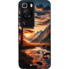 Coque Huawei P60 - Silicone rigide noir Valley Sunset Deer Tree