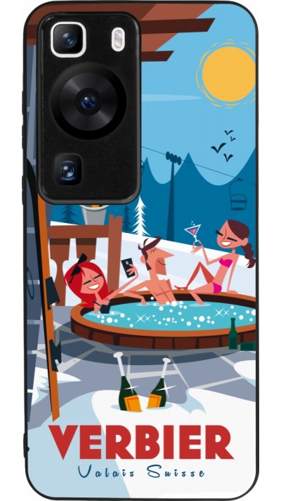 Coque Huawei P60 - Silicone rigide noir Verbier Mountain Jacuzzi