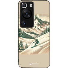 Coque Huawei P60 - Silicone rigide noir Vintage Ski Mountain