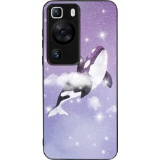 Huawei P60 Case Hülle - Silikon schwarz Whale in sparking stars