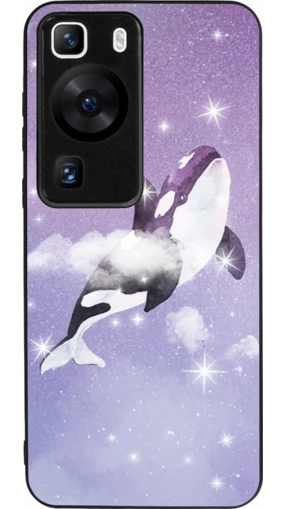 Huawei P60 Case Hülle - Silikon schwarz Whale in sparking stars