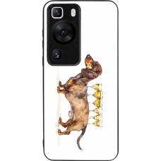Huawei P60 Case Hülle - Silikon schwarz Wine Teckel