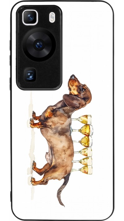 Huawei P60 Case Hülle - Silikon schwarz Wine Teckel