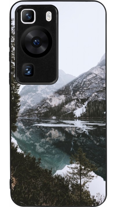 Huawei P60 Case Hülle - Silikon schwarz Winter 22 snowy mountain and lake