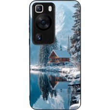 Huawei P60 Case Hülle - Silikon schwarz Winter 25 Winter house forest day