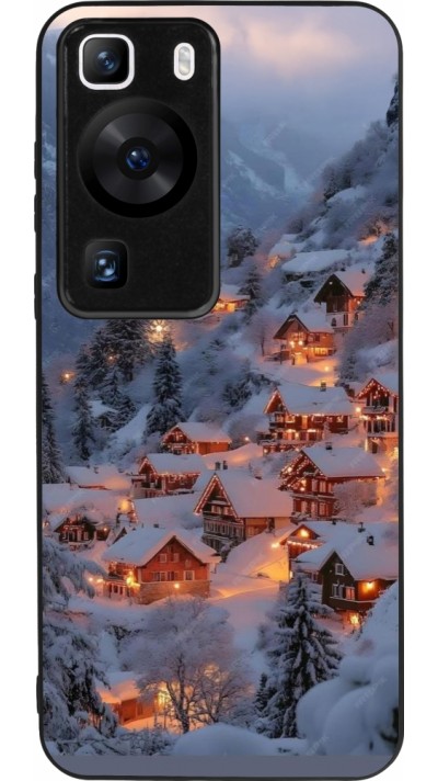 Huawei P60 Case Hülle - Silikon schwarz Winter 25 Winter snowy village