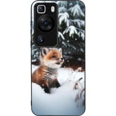 Huawei P60 Case Hülle - Silikon schwarz Weihnachten 2023 Fuechslein Tanne