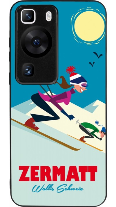 Huawei P60 Case Hülle - Silikon schwarz Zermatt Ski Downhill