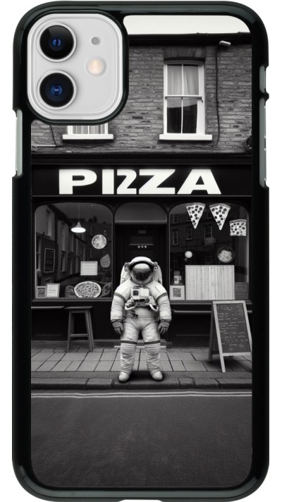 Coque iPhone 11 - Astronaute devant une Pizzeria
