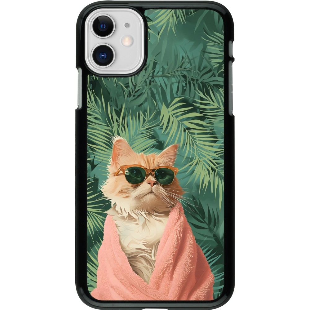 iPhone 11 Case Hülle - Cat Summer Palms