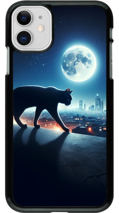 Coque iPhone 11 - Chat noir sous la pleine lune