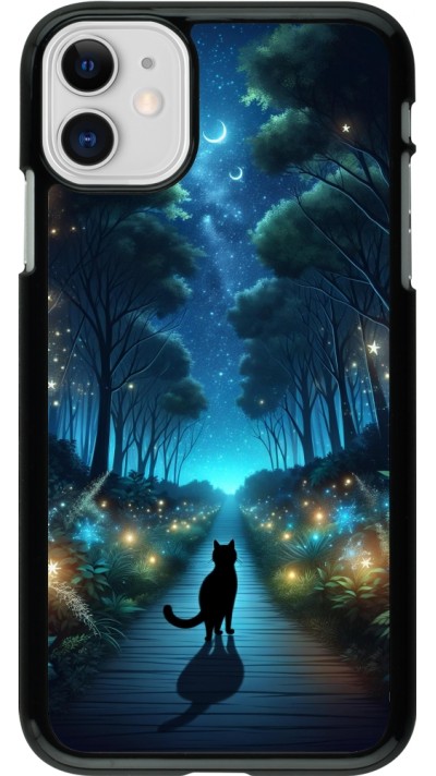 Coque iPhone 11 - Chat noir promenade