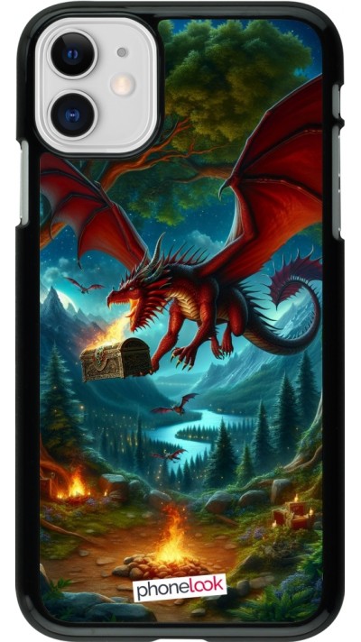 Coque iPhone 11 - Dragon Volant Forêt Trésor