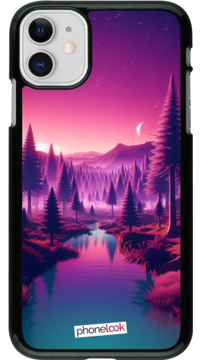 Coque iPhone 11 - Paysage Violet-Rose
