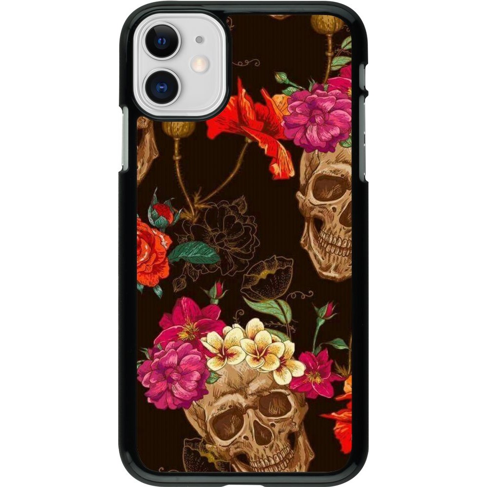 Hülle iPhone 11 - Skulls and flowers
