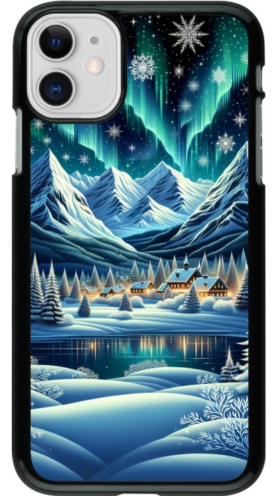 iPhone 11 Case Hülle - Verschneites Bergdorf am See in der Nacht