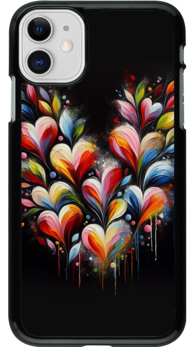 Coque iPhone 11 - Valentine 2024 Coeur Noir Abstrait