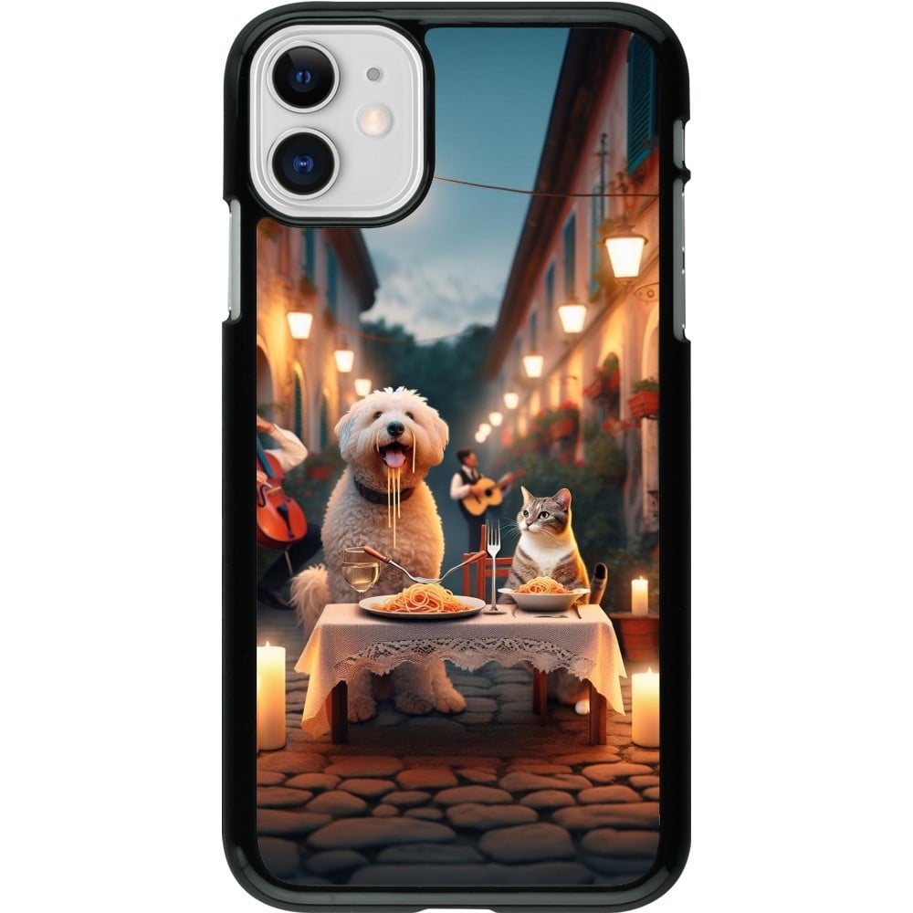 Coque iPhone 11 - Valentine 2024 Dog & Cat Candlelight