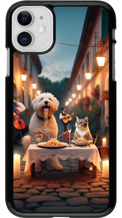 iPhone 11 Case Hülle - Valentin 2024 Hund & Katze Kerzenlicht