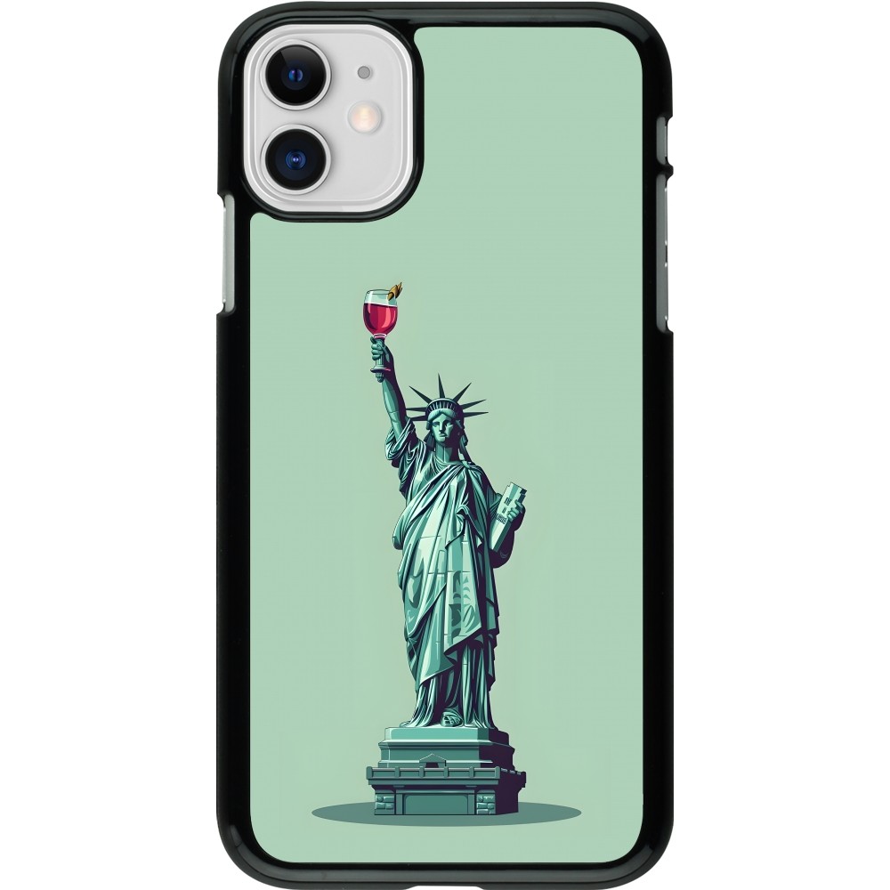 iPhone 11 Case Hülle - Freiheitsstatue mit einem Glas Wein
