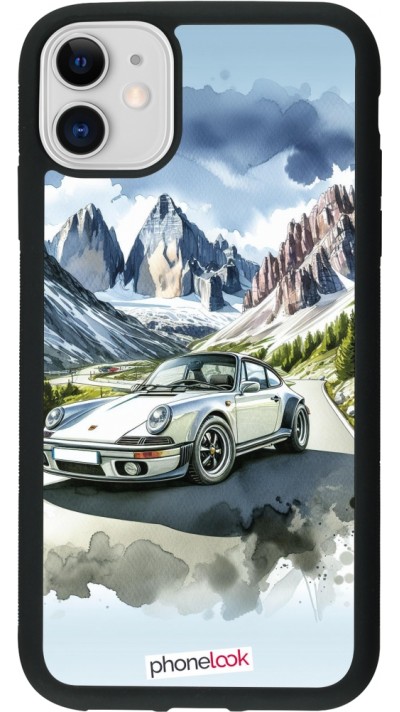 Coque iPhone 11 - Silicone rigide noir Porsche 911 Mountain Watercolor