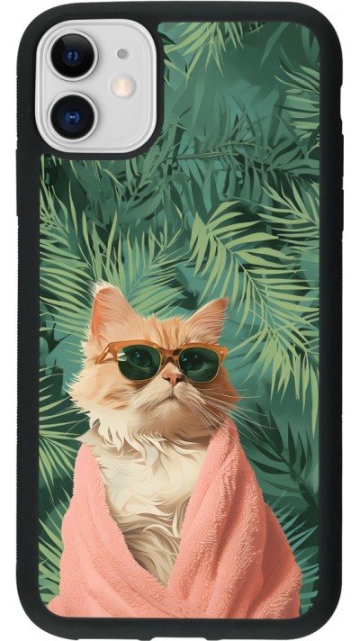 iPhone 11 Case Hülle - Silikon schwarz Cat Summer Palms