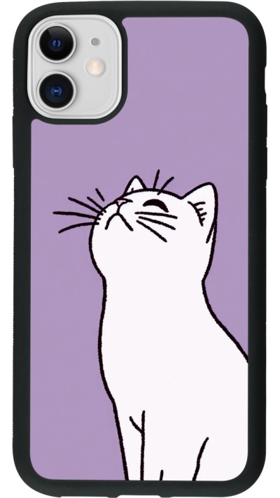 iPhone 11 Case Hülle - Silikon schwarz Chat auf lila Hintergrund