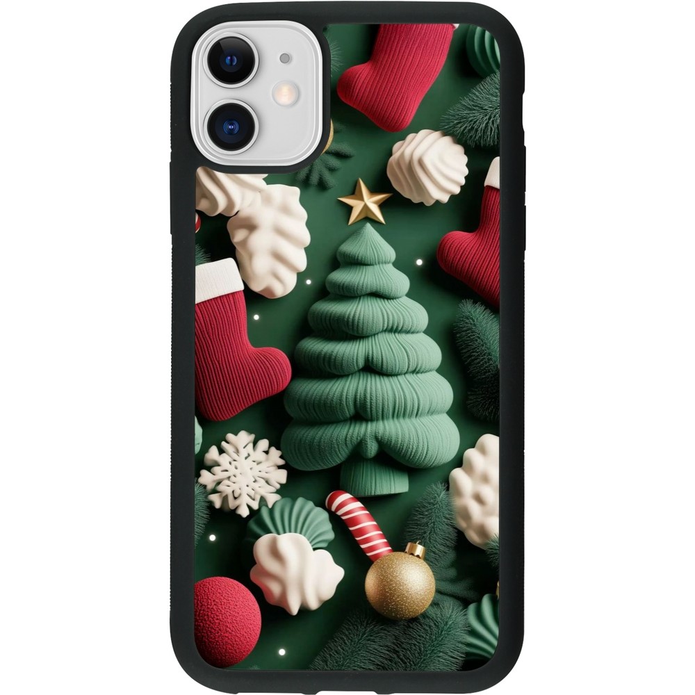 Coque iPhone 11 - Silicone rigide noir Christmas 25 Christmas textiles