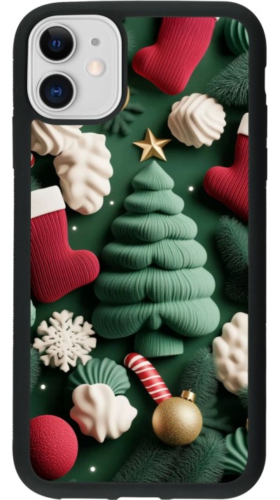 Coque iPhone 11 - Silicone rigide noir Christmas 25 Christmas textiles