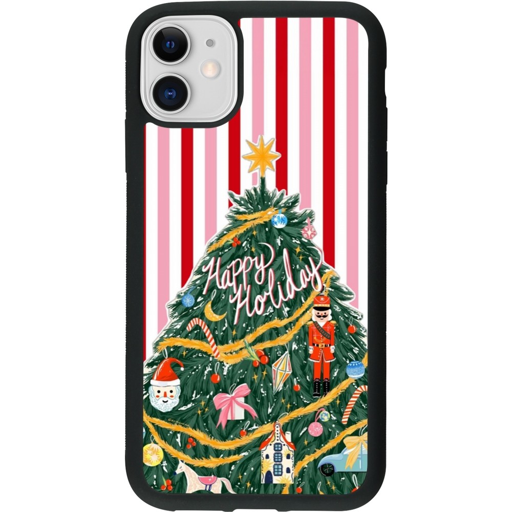Coque iPhone 11 - Silicone rigide noir Christmas 25 Happy Holiday