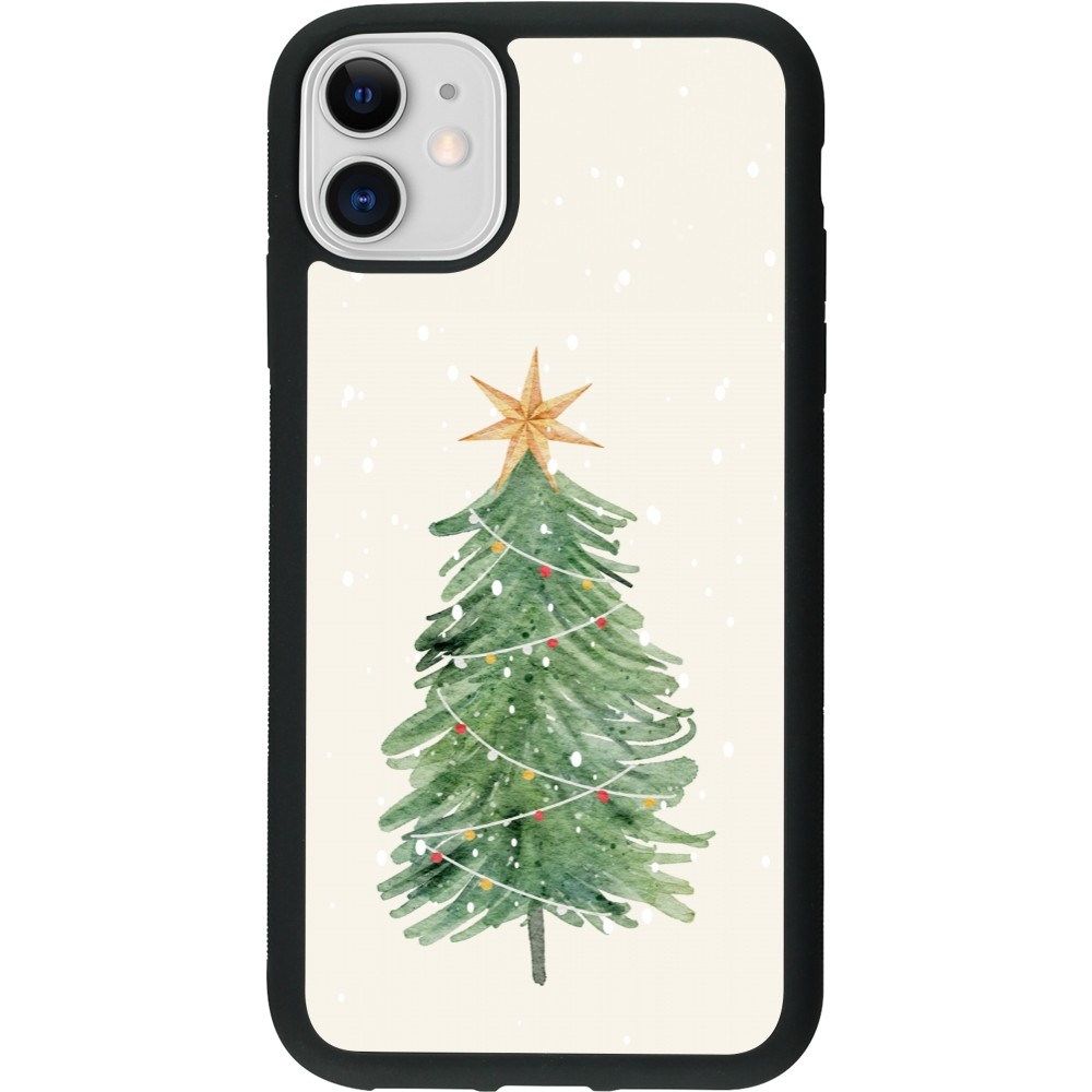 Coque iPhone 11 - Silicone rigide noir Christmas 25 Sketch Tree