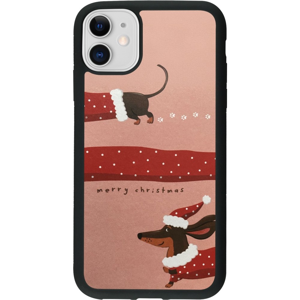 Coque iPhone 11 - Silicone rigide noir Christmas 25 Teckel Merry Xmas