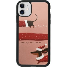 Coque iPhone 11 - Silicone rigide noir Christmas 25 Teckel Merry Xmas
