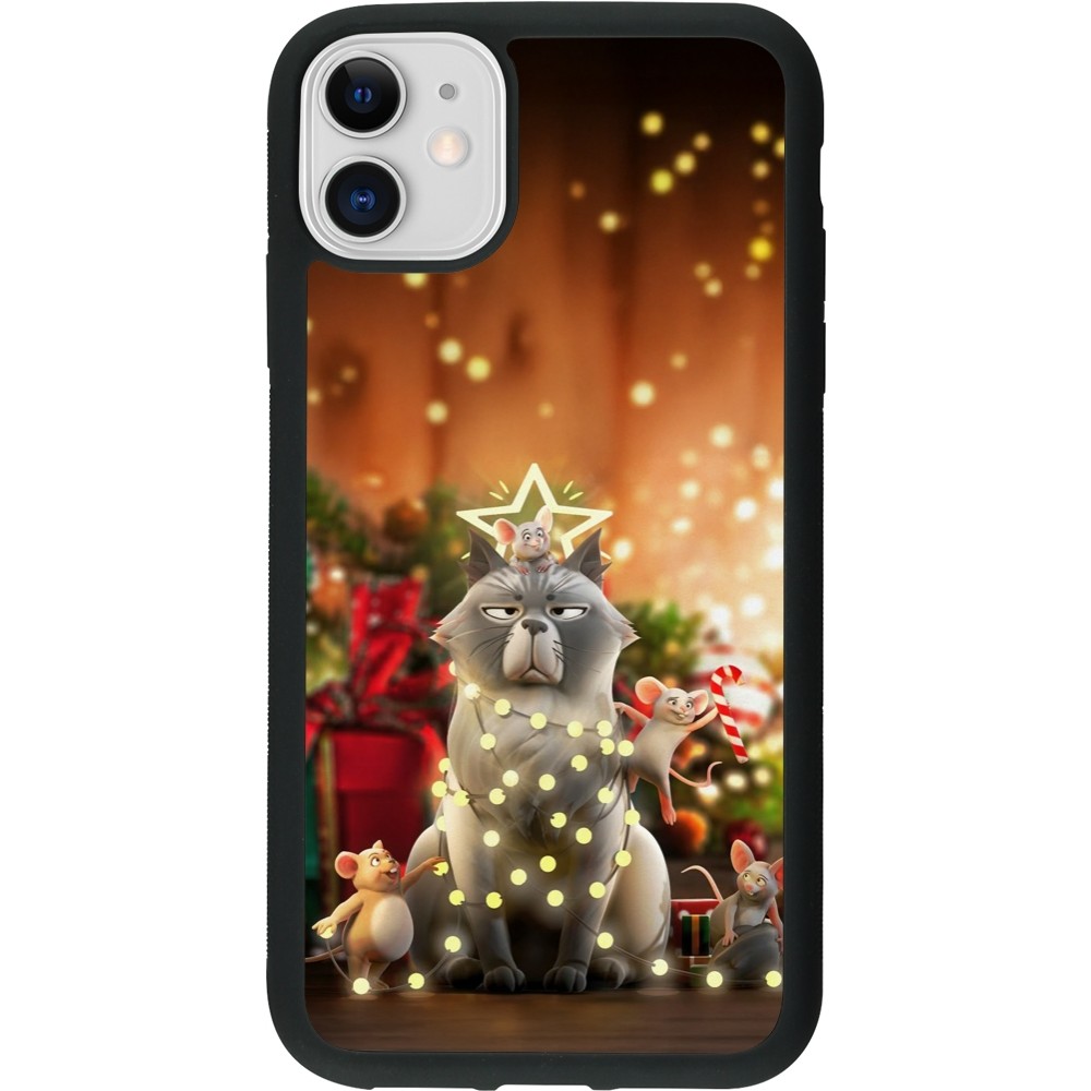 Coque iPhone 11 - Silicone rigide noir Christmas 25 Xmas Cat