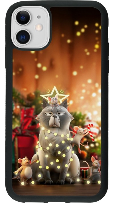 Coque iPhone 11 - Silicone rigide noir Christmas 25 Xmas Cat