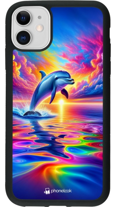 iPhone 11 Case Hülle - Silikon schwarz Glücklicher Regenbogen-Delfin