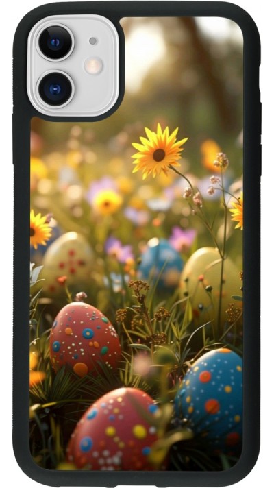 Coque iPhone 11 - Silicone rigide noir Easter 2026 Decorated eggs
