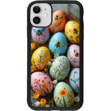 Coque iPhone 11 - Silicone rigide noir Easter 2026 Eggs with bees