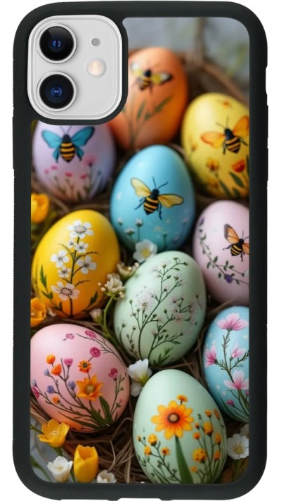 Coque iPhone 11 - Silicone rigide noir Easter 2026 Eggs with bees