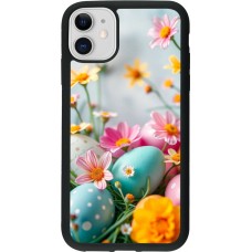 Coque iPhone 11 - Silicone rigide noir Easter 2026 Eggs with flowers
