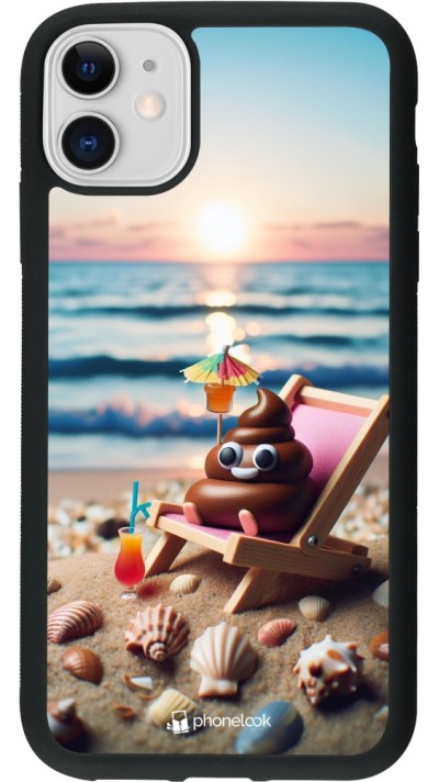 iPhone 11 Case Hülle - Silikon schwarz Kackhaufen Emoji auf Liegestuhl