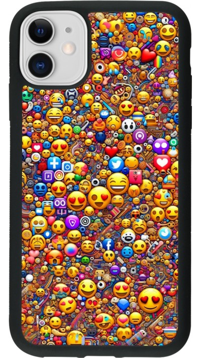 iPhone 11 Case Hülle - Silikon schwarz Emoji gemischt