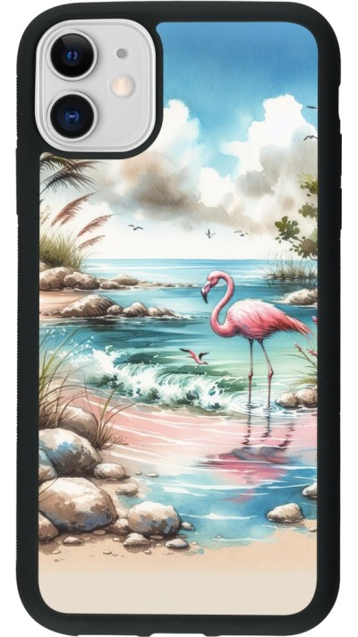 iPhone 11 Case Hülle - Silikon schwarz Flamingo Aquarell