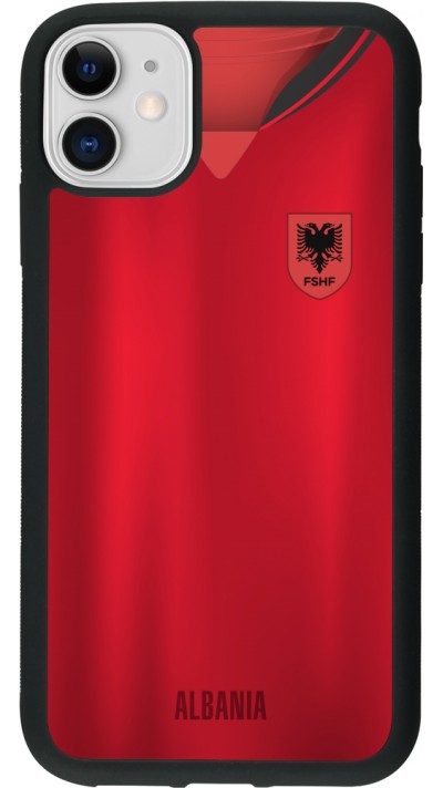 Coque iPhone 11 - Silicone rigide noir Maillot de football Albanie personnalisable