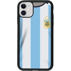 Coque iPhone 11 - Silicone rigide noir Maillot de football Argentine 2022 personnalisable
