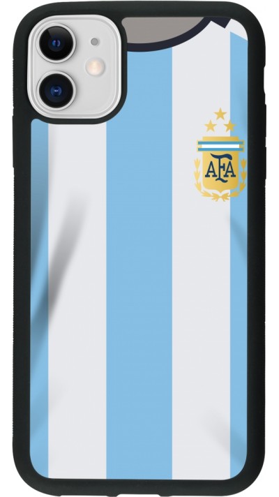 Coque iPhone 11 - Silicone rigide noir Maillot de football Argentine 2022 personnalisable