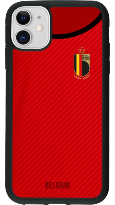 Coque iPhone 11 - Silicone rigide noir Maillot de football Belgique 2022 personnalisable