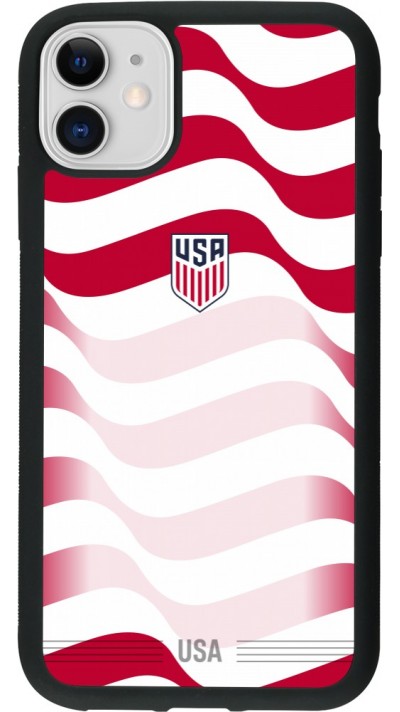 Coque iPhone 11 - Silicone rigide noir Maillot de football E?tats Unis 2026 personnalisable